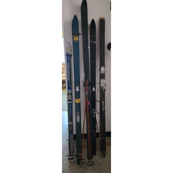 Vintage Skis by Rossignol, Head, and 2 Unmarked, Tallest 86 T