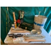 Image 1 :  Vintage fishing lot, homemade ice fishing rods, new rods, hooks, scoops, tackle box and vintage rod
