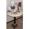 Image 2 : Marble & Brass Decorative Round Table 15x20 w/ Cherub Figurine & More