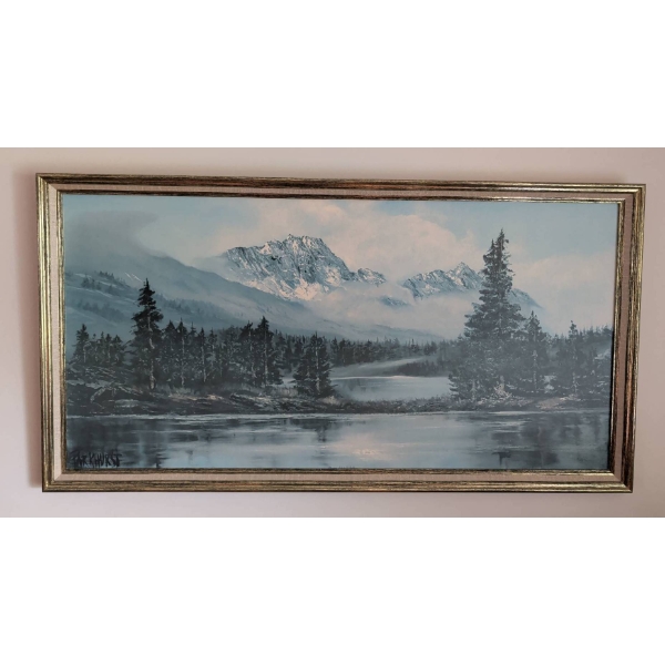 Framed Landscape Painting by Parkhurst Featuring Mountain Scene