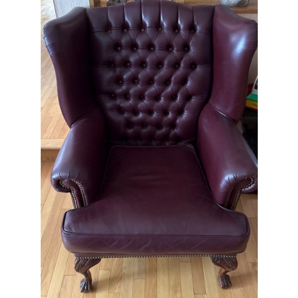 Gorgeous Plum Leather Claw Feet Single Chair, in Great Condition -  33W, 33D, 41T 