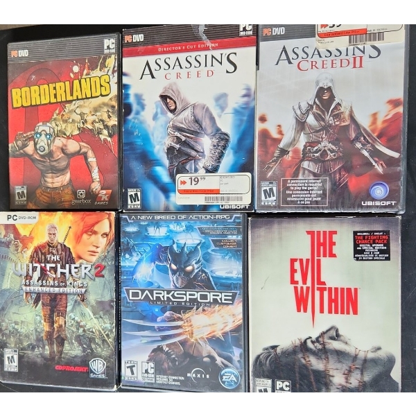 Assorted PC Games: Borderlands, Assassin's Creed/Creed II, The Witcher 2, Darkspore, The Evil Within
