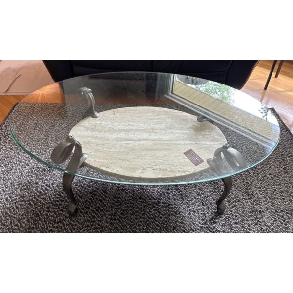 Gorgeous Made in Mexico Glass, Metal and Marble Coffee Table - 48W, 32D, 17T 