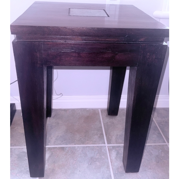 Wooden Side Table with Inset Glass Panel