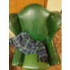 Image 3 : Genuine Leather Studded Antique Wingback Arm Chair w/ Flannel Wool Throw Blanket