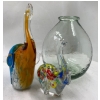 Image 1 : Decorative Art Glass Elephants w/ Lovely Glass Vase 