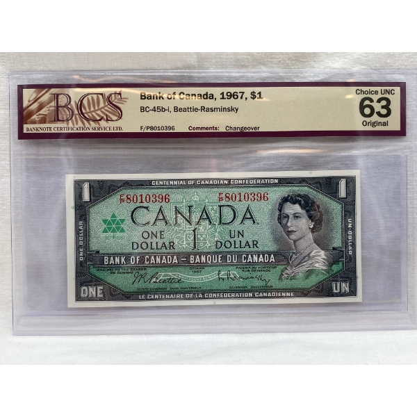 Graded Canadian 1967 $1 Choice UNC Prefix: F/P