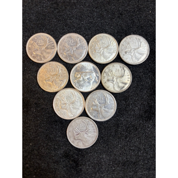 10 Silver Canadian 25 c 80% Silver 58.31g various years