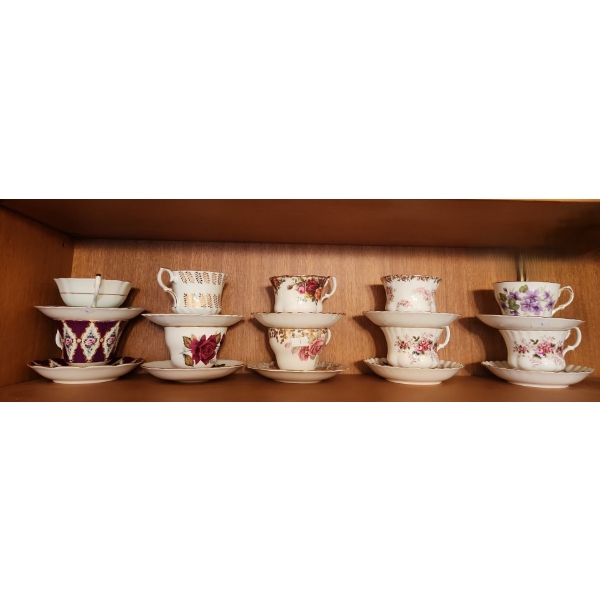 Collection of Matching Fine China Teacups and Saucers (1)