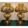 Image 2 :  Hollywood Regency Style Amber Glass Hurricane Table Lamps w/Brass Base(20"tall)