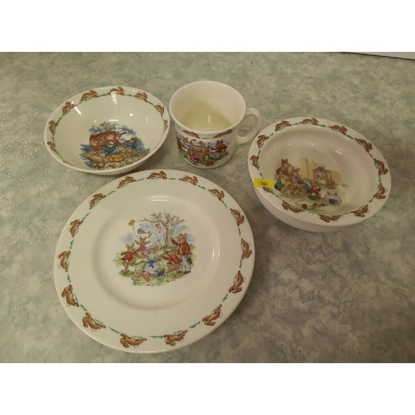 "Bunnykins" 4 piece set (2 bowls, plate, mug) 