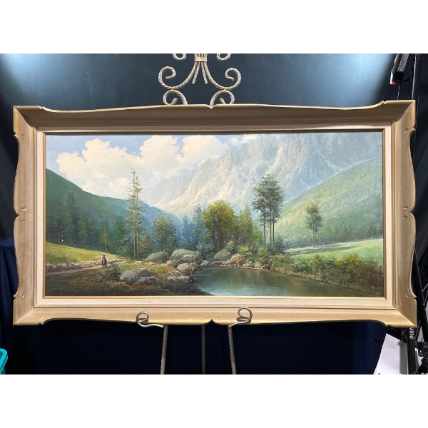 G. Bonjoinj Original Mountain and Lake Scene 47Wx23H