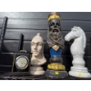Image 1 : Medieval Yard Statues / Chess Pieces w/ Masculine World Clock 