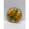 Image 1 : Chalk Flowers, Yellow Roses and Leaves on a Branch, Yellow Background 7"Diameter