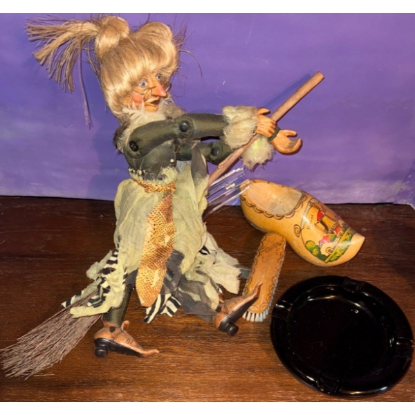 Vintage Kitchen Witch, Ashtray, Holland Collectible Shoe & Brush