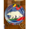 Image 6 : Green Glass Pine Tree Art Sculpture, Stacked, Lad Dec 2006, Jade Amethyst Bear,   Porcelain Plate