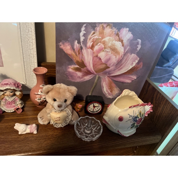 2 Prints With Collectables And Lamp 