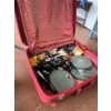 Image 2 :  antique 8mm projector with film and collapsing screen