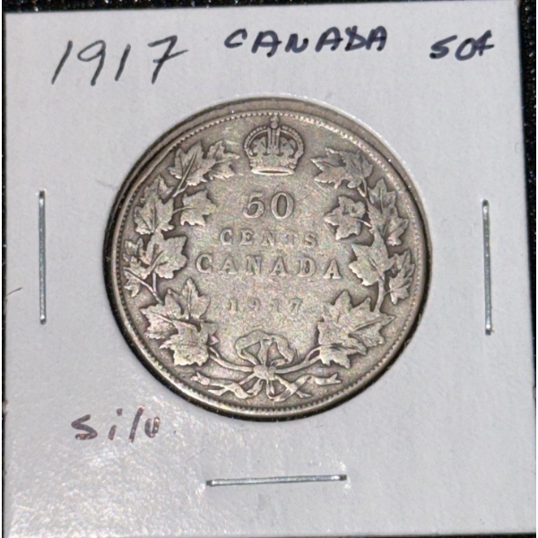 1917 Canadian 50 Cent Coin 92.5% Silver 11.62 Grams