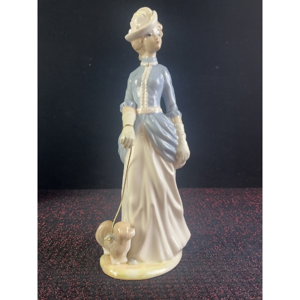 Nao by Lladro Porcelain Lady Figurine with Dog, 10.5"