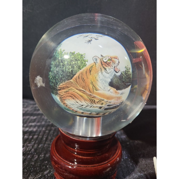Wang Xisan Ji School Reverse Painting of a Tiger Crystal Globe