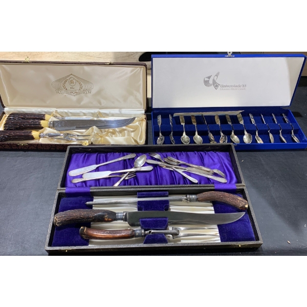 Collection of Meat Carving Sets, Spoons and More