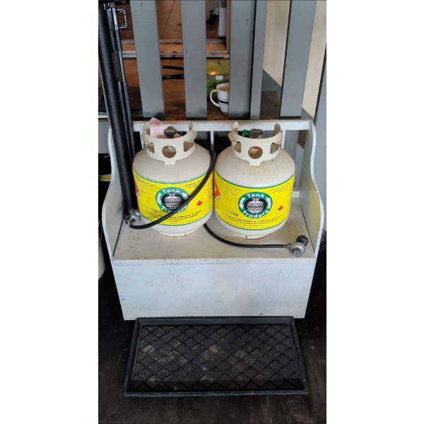 2 Half Full Propane Cylinders White Wooden Starage Chest Full Of Heavy Duty Straps & Truck Accessor 