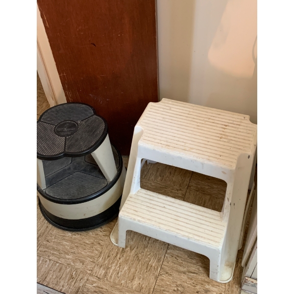 Two Utility Step Stools – Plastic and Metal Construction