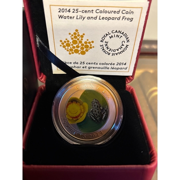 2014 25c Water-Lily And Leopard Frog - Coloured Coin