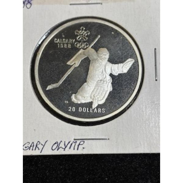  1986 CANADA for 1988 CALGARY OLYMPICS HOCKEY Silver $20 Coin .925 34.07g Royal Canadian Mint