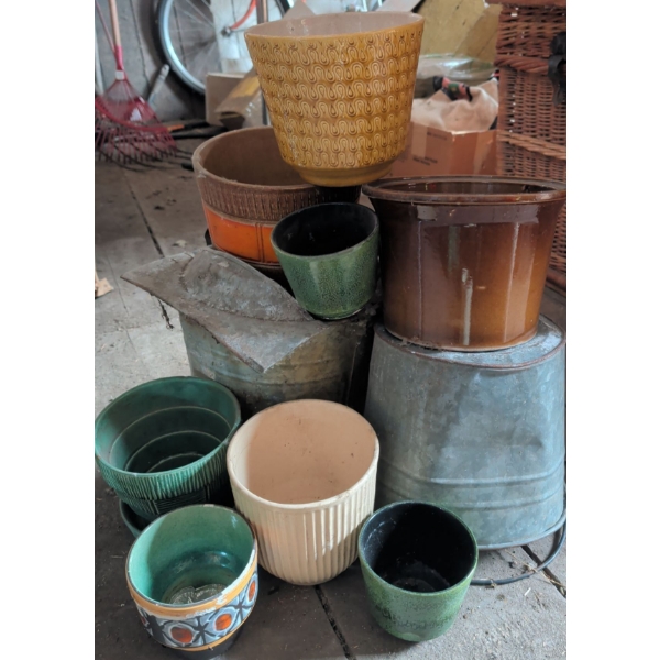Outdoor Essentials - Pottery & Ceramic Planters w/ Antique Buckets 