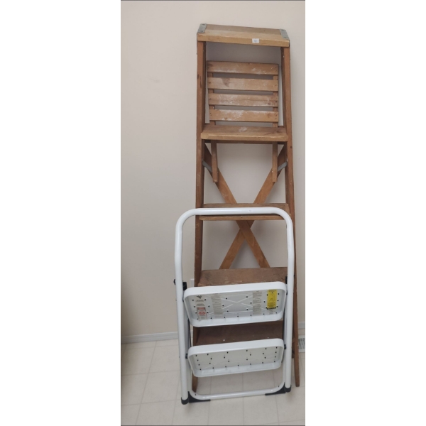 4 Step Wooden Ladder and Metal Stool- 2 Step