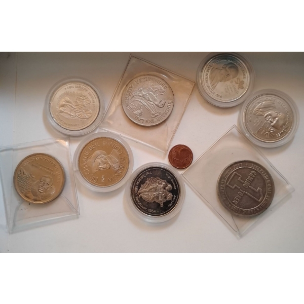 Assortment of Coins & Tokens Dinosaur Dollar XI Commonwealth Games & More
