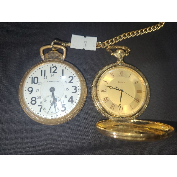 Pocket Watches: Hamilton and Timex w/ One Pocket Watch Chain