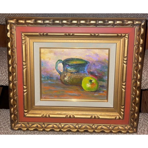 Vintage Still Life Painting Oil On Canvas in A Gilded Frame  22" x 17"