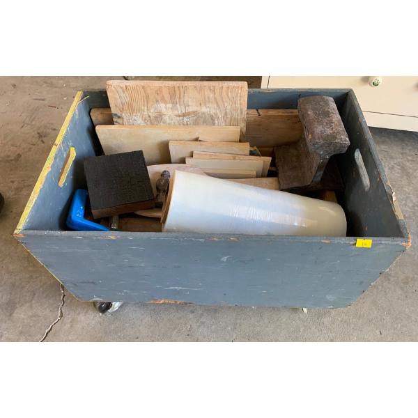 Art Supplies In Wheeled Wooden Box