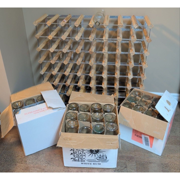 Vino Essentials - Wine Rack w/ Boxes & Boxes Of New Wine Bottles  