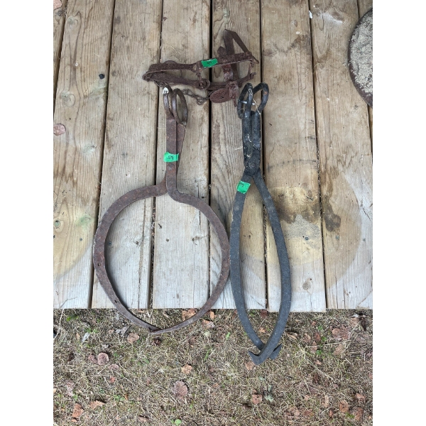 2 Antique Ice Box Tongs L 26" & Animal Trap 