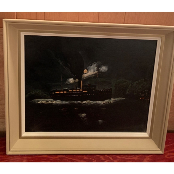 James Andrew Reed Nautical Themed Oil on Board WWI Boat 24x20