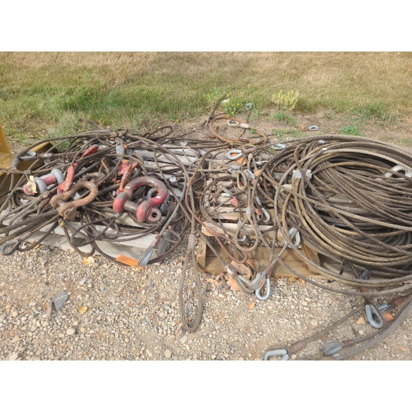 Pallets w/ Heavy Duty Cables/ Lifting Slings w/ Clevises and Hooks
