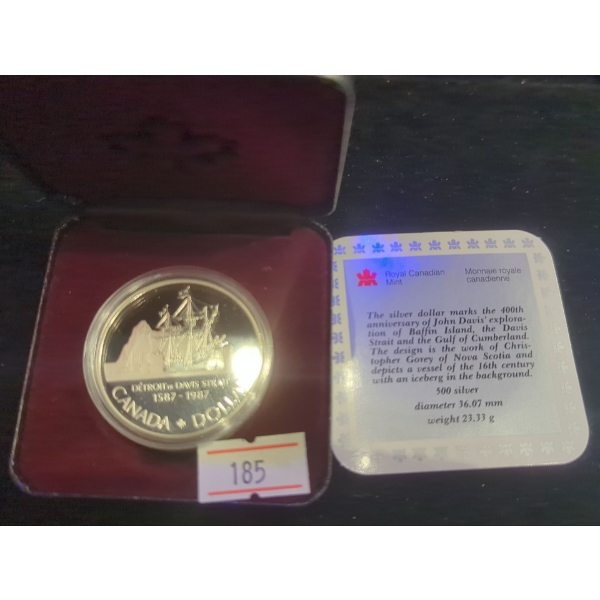 RCM 1987 400th Anniversary of the Discovery of Davis Strait Silver 50% Dollar 23.32g 