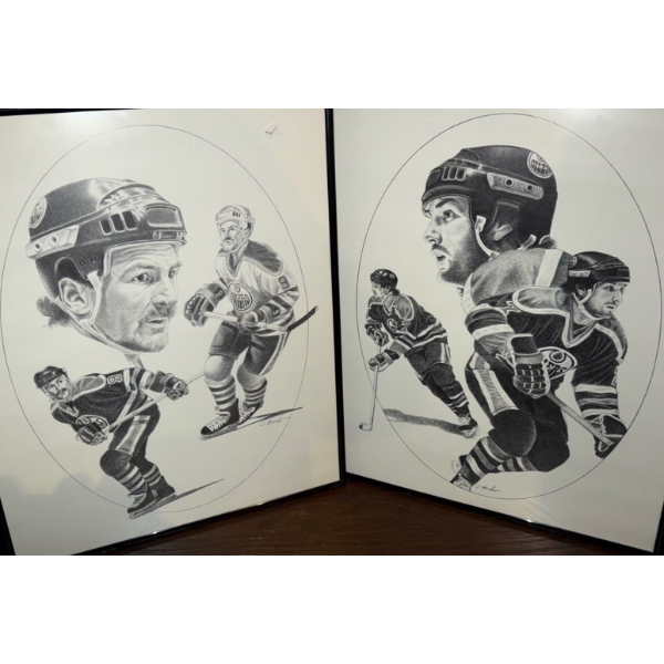 1986-87 Kraft NHL Framed Drawings/Sketches- Vintage Edmonton Oilers