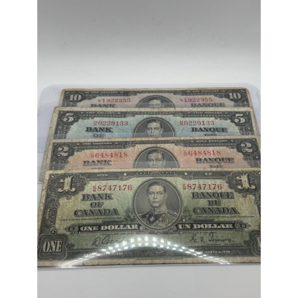 1937 circulated bank notes $10 $5 $2 $1 great for any starter collection 