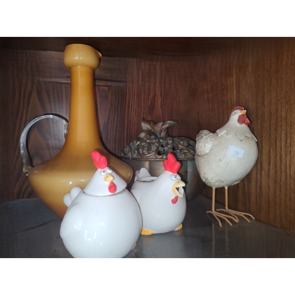 Assorted Decor Including: Yellow Vase 12 T, Chickens and More!