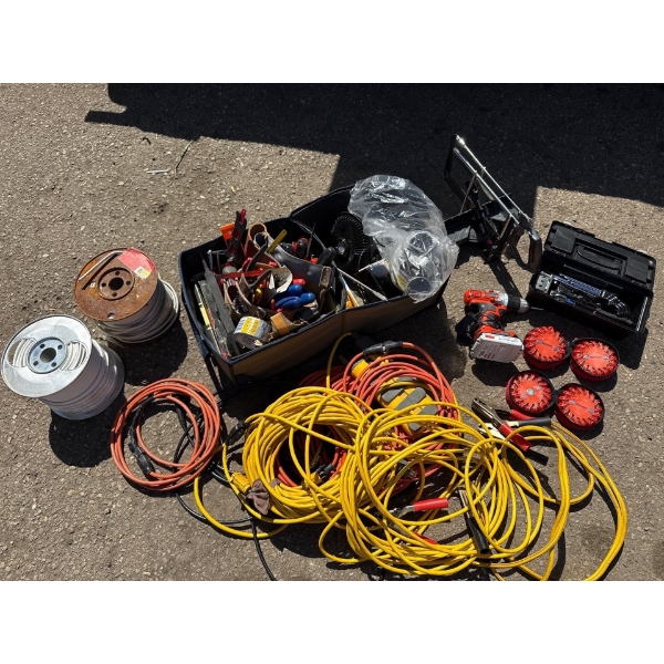 Assorted tools, extension cords and more