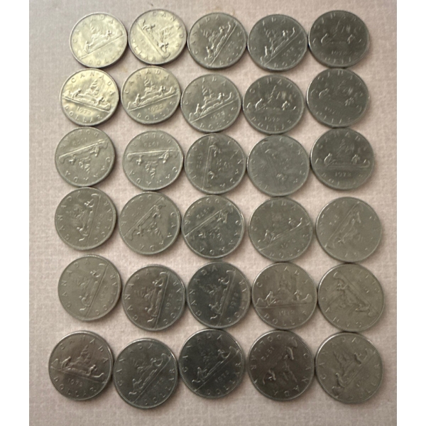1972 Canadian $1 Dollar Coins - Voyageur Design 