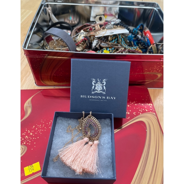 Tin Full Of Costume & Fashion Jewelry  Necklace, Ring, Bracelets, & More