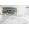 Image 4 : various pieces of pressed or cut glassware, including bowls, trays, drinking glasses, a decanter,  