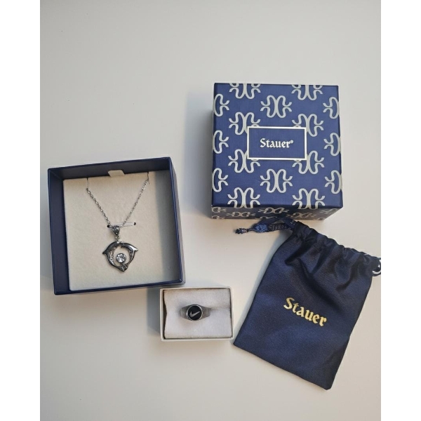  Stauer Silver Dolphin Pendant Necklace And Silver Ring, Stamped Sterling Silver  925% 