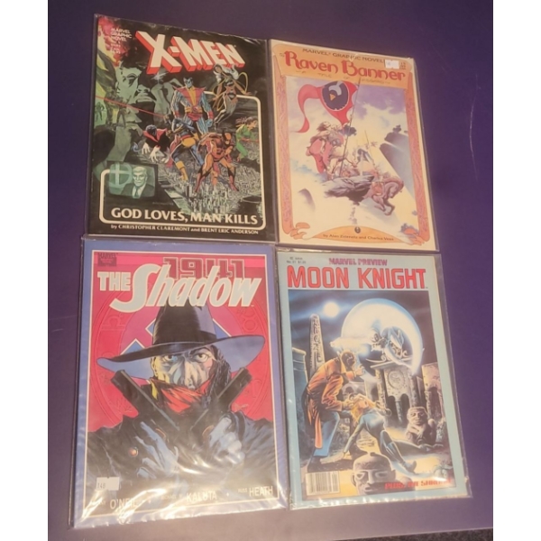 'X-Men', 'The Shadow', 'Moon Knight', 'Raven Banner' Vintage Graphic Magazine Collection 